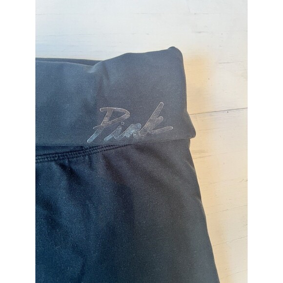 Victorias Secret Pink Yoga Pants Womens Medium Foldover Black Leggings Retro Y2K - Picture 3 of 4